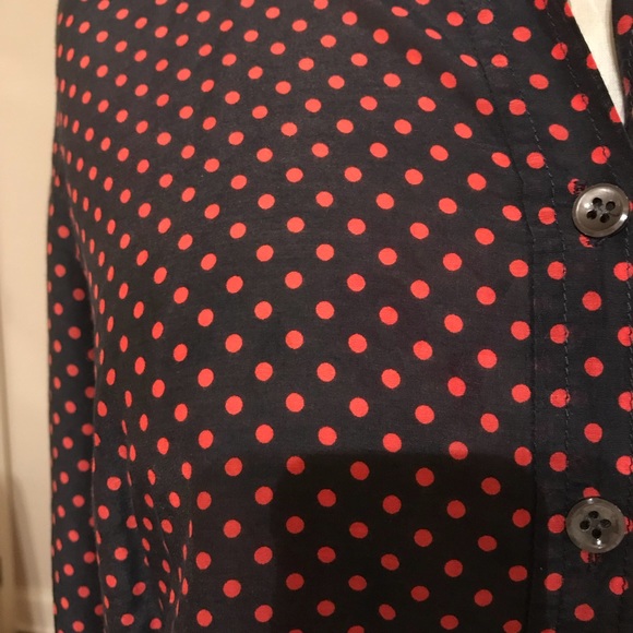 Navy with red polka dot cotton poplin blouse - Picture 2 of 2